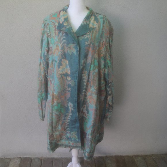 Soft Surroundings Rayon-Wool Blend Printed Bohemian Style Open Duster 3X - Picture 2 of 5